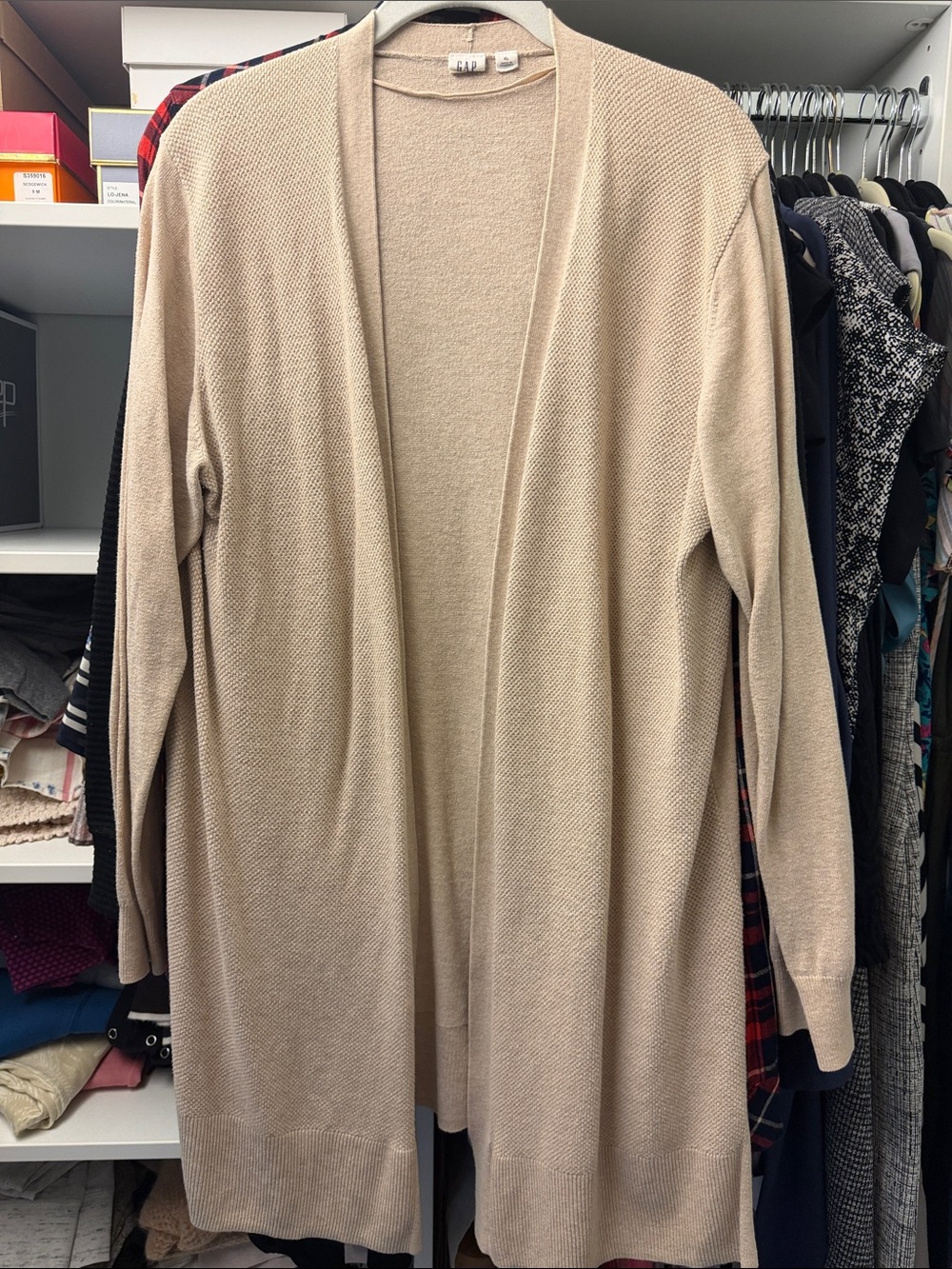 GAP Open-Front Long Cardigan in Light Beige